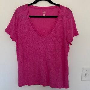 J. Crew Fuchsia V-Neck Linen Short Sleeve Tee - Size M